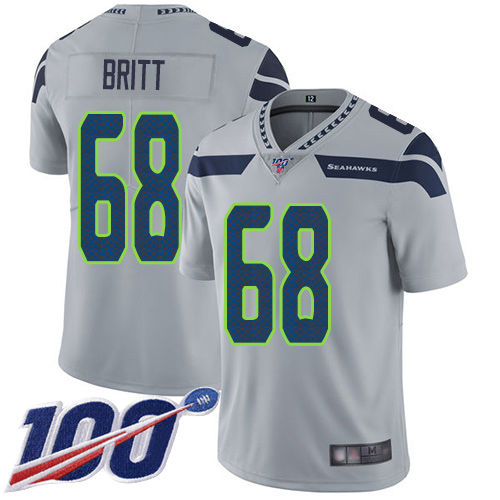 Seattle Seahawks Limited Grey Men Justin Britt Alternate Jersey NFL Football #68 100th Season Vapor Untouchable
